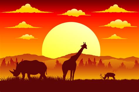 Silhouette of Sunset in Safari Landscape Graphic by edywiyonopp · Creative Fabrica