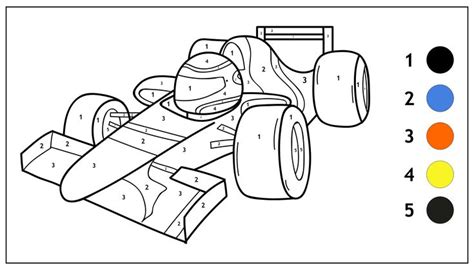 a coloring page with an image of a race car in color and numbers on it