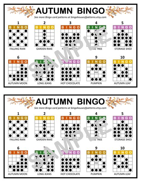 Autumn BINGO Card Patterns for Really Fun BINGO Games Bingo Cards - Etsy