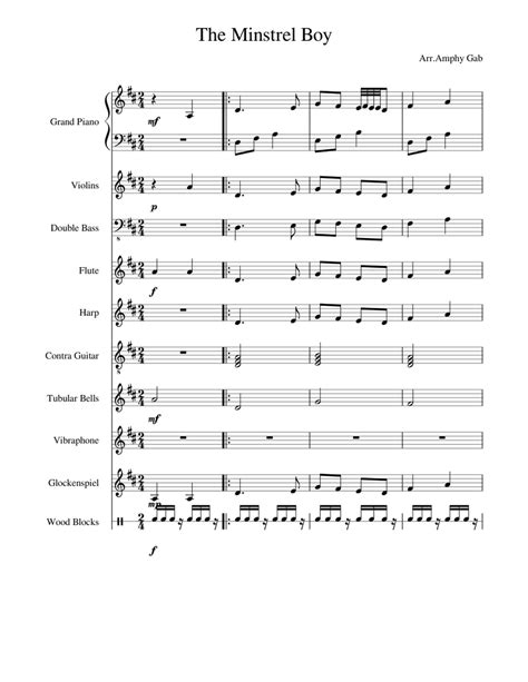 The Minstrel Boy Sheet music for Piano, Flute, Strings, Contrabass ...