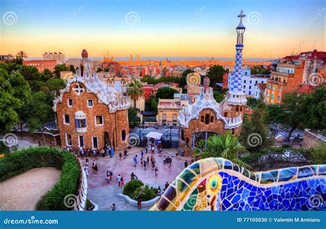 Park Guell, Barcelona, Spain at Sunset Stock Photo - Image of theme, tourism: 77105030