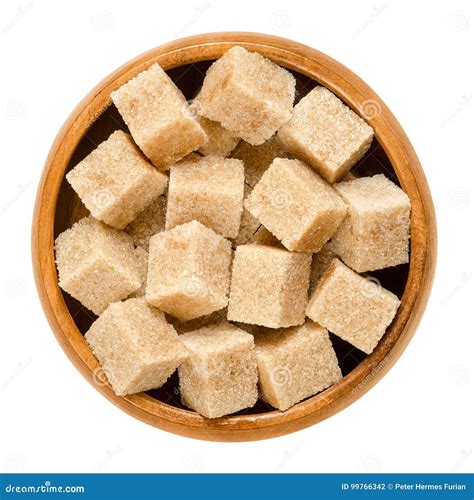 Demerara Brown Sugar Cubes in Wooden Bowl Over White Stock Photo - Image of macro, background ...