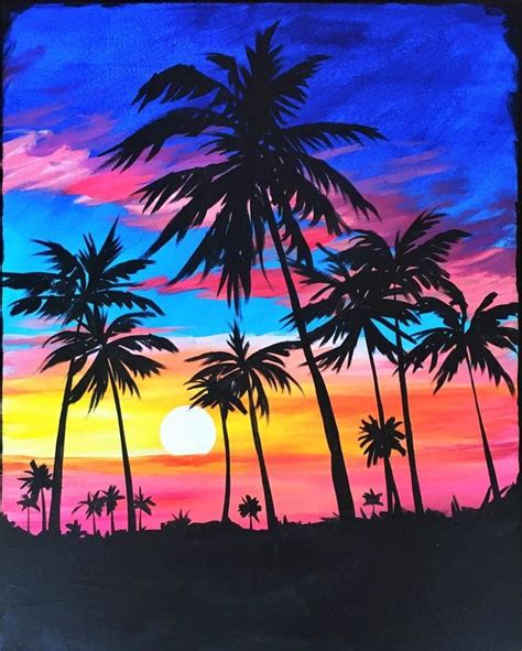 Easy Painting Ideas | California Sunset Sip and Paint Event | Tacoma | Palm trees painting ...