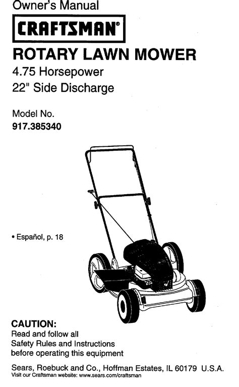 Craftsman 917385340 User Manual LAWN MOWER Manuals And Guides L0511303