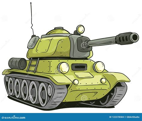 Cartoon Olive Military Army Large Tank Isolated On White Background ...