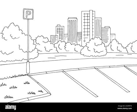 Parking graphic black white city landscape sketch illustration vector Stock Vector Image & Art ...