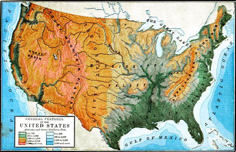 Physical Map Of USA | Physical Features of the United States, 1898 ...