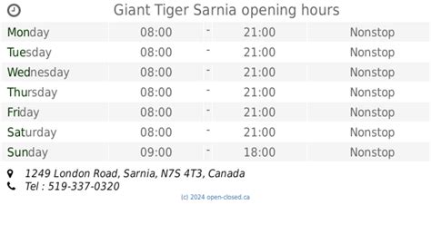 Giant Tiger Sarnia hours, 1249 London Road