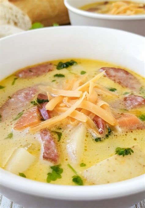 Cheesy Potato Kielbasa Soup Recipe |100KRecipes