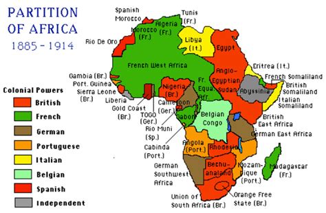 Image of a map of Africa, titled 'Partition of Africa'. The countries ...