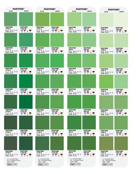 Pantone color chart, Green color chart, Pantone green