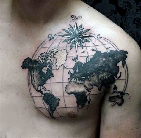 50 World Map Tattoo Designs For Men - Adventure The Globe