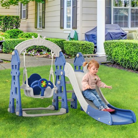 EUROCO 4 in 1 Slide and Swing Set, Kid Slide Climber with Basketball Hoop and Music Player, Best ...