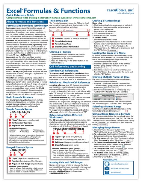 Excel Formulas and Functions Cheat Sheet - TeachUcomp, Inc.