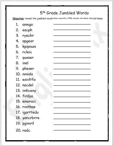 5th Grade Jumbled Words Worksheet - EnglishBix