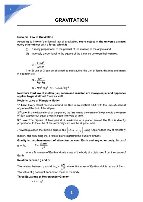 Physics Formula for Class 9 Gravitation | Physics Wallah | Physics notes, Physics formulas ...