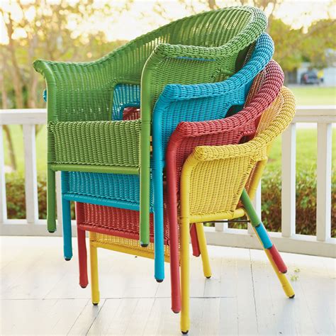 Roma Hand-Woven Resin Wicker Stacking Chair | Wicker porch furniture, Retro dining chairs, Lawn ...