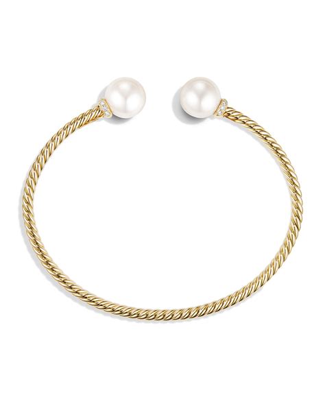 David Yurman Solari 18K Gold & Freshwater Pearl Cuff Bracelet with Diamonds