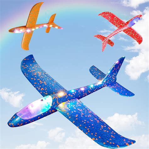 3 Pack Airplane Toys Large Throwing Foam Plane, LED Light Up Flight ...