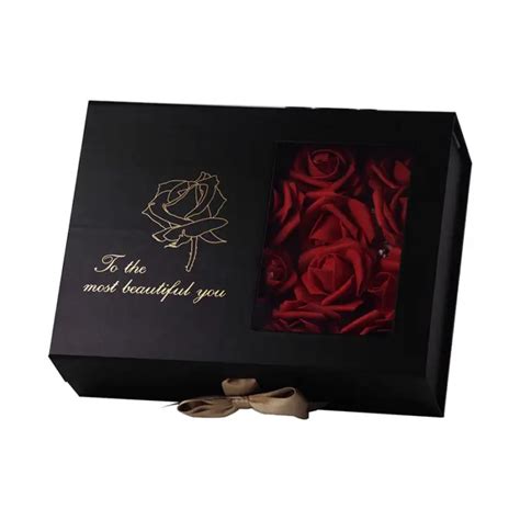 Luxury Medium Black Flower Gift Box with Ribbon - Geotobox