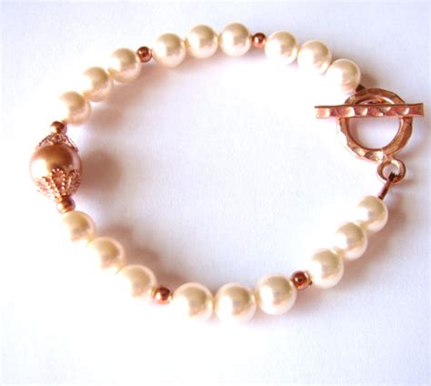 Swarovski Pearl Bracelet, Rose Gold & Cream Rose Pearl Bracelet, Rose Gold Filled Bracelet ...