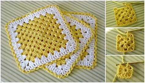 Crochet Granny Square Dishcloth - Yarn & Hooks