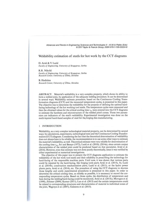 (PDF) Weldability estimation of steels for hot work by the CCT diagrams