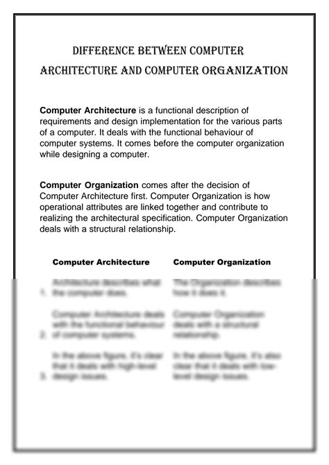 SOLUTION: Difference between computer architecture and computer ...