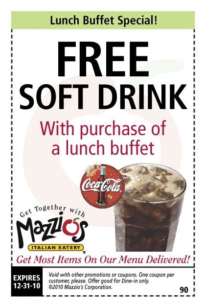 Mazzios Coupons: Mazzios Lunch Buffet Free Drink