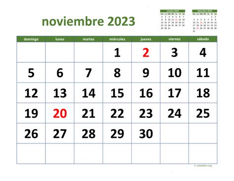 Calendario Noviembre 2023 de México | WikiDates.org