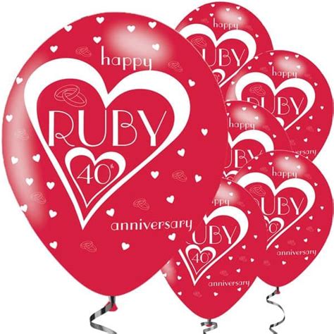 40th Ruby Wedding Anniversary Printed Latex Balloons