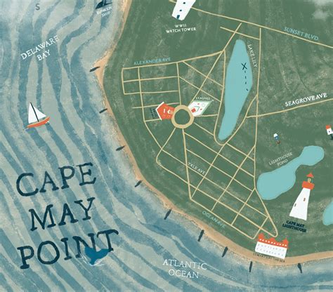 Cape May Point Illustrated Map - Etsy