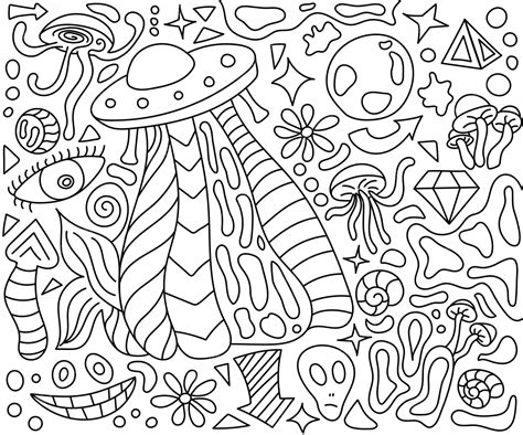 Coloring Trippy Pages Shrooms Printable Psychedelic Drawing Full ...