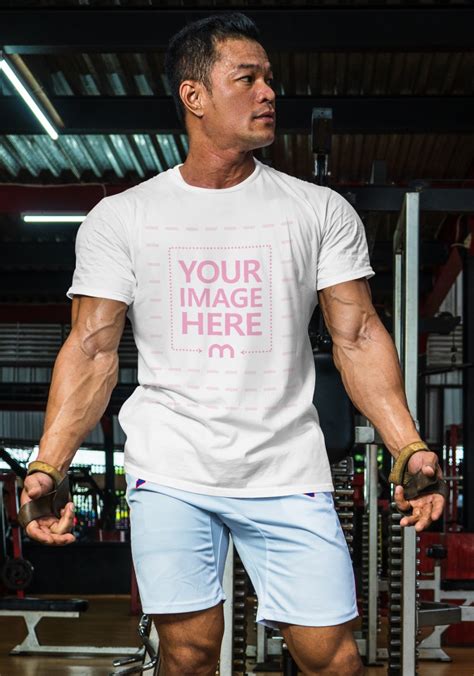 Mockup of a Shirt Featuring a Posing Bulky Man - Mediamodifier