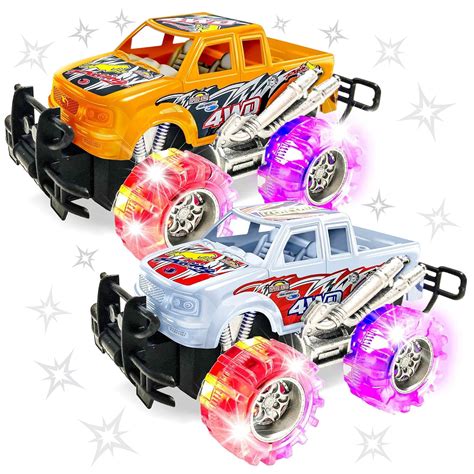ArtCreativity Orange and White Light Up Monster Truck Set for Boys and ...