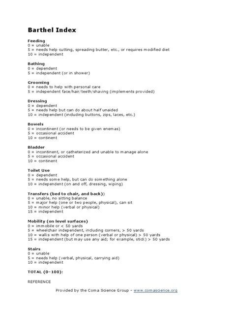 Barthel Index | PDF | Self-Improvement