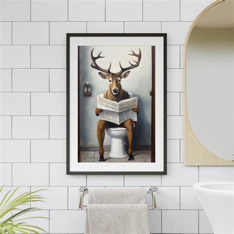 Buck Deer in Toilet Printable Wall Art Buck Deer Reading Paper Buck ...