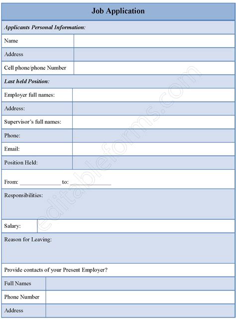 Sample Job Application Form | Editable PDF Forms