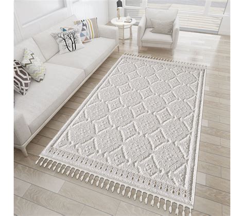 Tapis Crème Bohème Motifs Reliefs À Franges 200x290 Cm - Tapis salon et ...