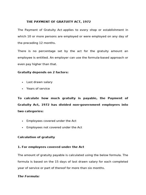 The Payment of Gratuity Act, 1972 | PDF