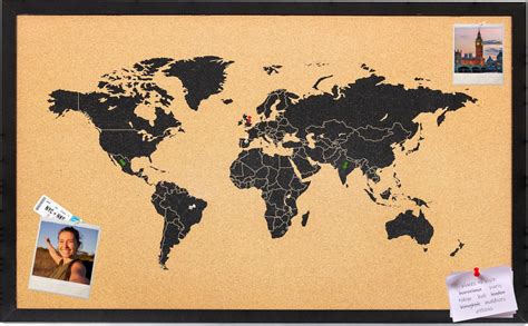 Sunnydaze World Map Cork Board with Push Pins - 35.5