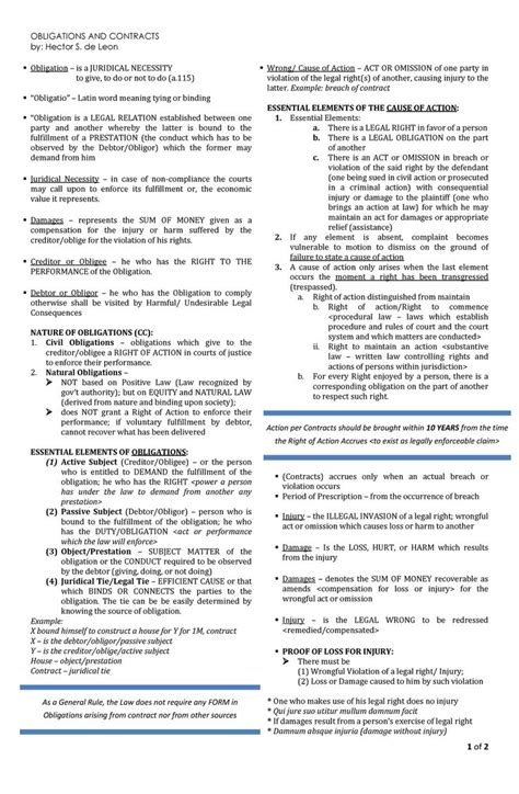 Obligations and Contracts - Essential Elements and Latin Words