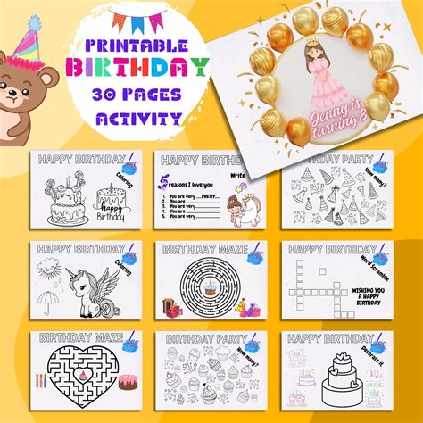Birthday Coloring Book, 30 Activity Pages, Personalized, Printable ...