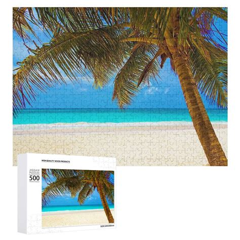 500 Pcs Jigsaw Puzzle Relaxing Beach Ocean Coconut Palm Tree Scene Fun ...