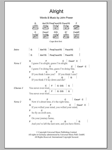 Alright by Cast Sheet Music for Guitar Chords/Lyrics at Sheet Music Direct