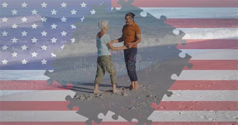 Image of American Flag Jigsaw Puzzle Revealing Confetti and Senior ...