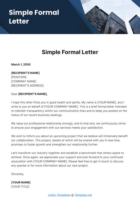 Simple Formal Letter Template - Edit Online & Download Example ...