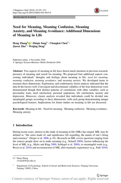 Need for Meaning, Meaning Confusion, Meaning Anxiety, and Meaning ...