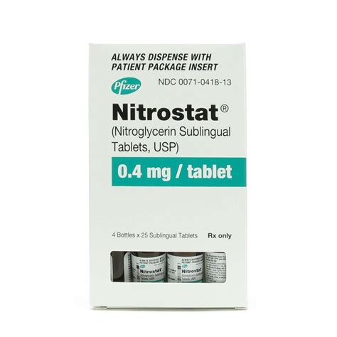 Nitrostat® (Nitroglycerin Sublingual), 0.4mg, Sublingual, 4 x 25 ...