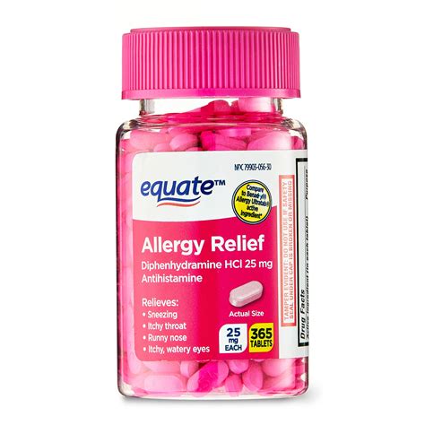 Equate Allergy Relief Tablets With Diphenhydramine Hcl 25mg ...
